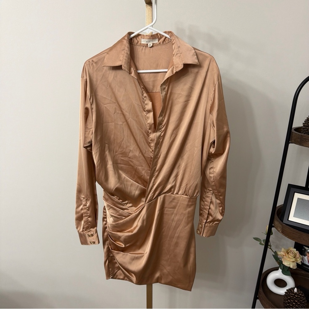 MARBLE Satin Blush Long Sleeve Dress